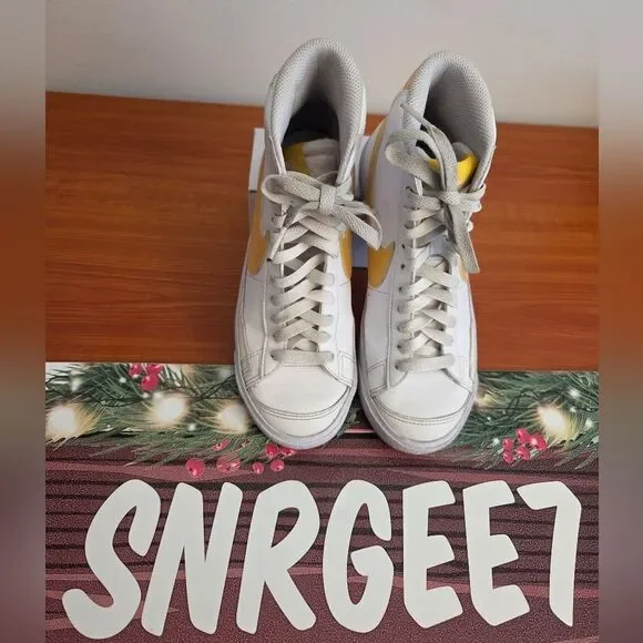 Nike BLAZER High Top Women/kids Sneakers NWD Sz 4.5y Retro Yellow Swoosh Mid 77 - Picture 2 of 8